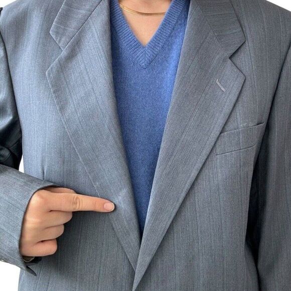 Yves Saint Laurent Mens YSL Slate Blue Striped Wool Sport Coat Blazer 44R - Picture 11 of 12